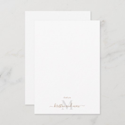 Goud en grijs Monogram White Weddenschap Bedankkaart (Voorkant / Achterkant)