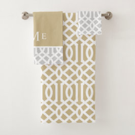 Goud en grijs Trellis Monogram | bewerkbare kleure Bad Handdoek