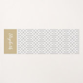 Goud en grijs Trellis Monogram | bewerkbare kleure Yogamat (Voorkant (horizontaal))