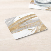 Goud en grijs vierkante kartonnen onderzetter (Schuin)