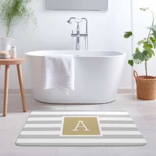 Goud en grijze strepen Monogram Kleuren aanpasba Badmat