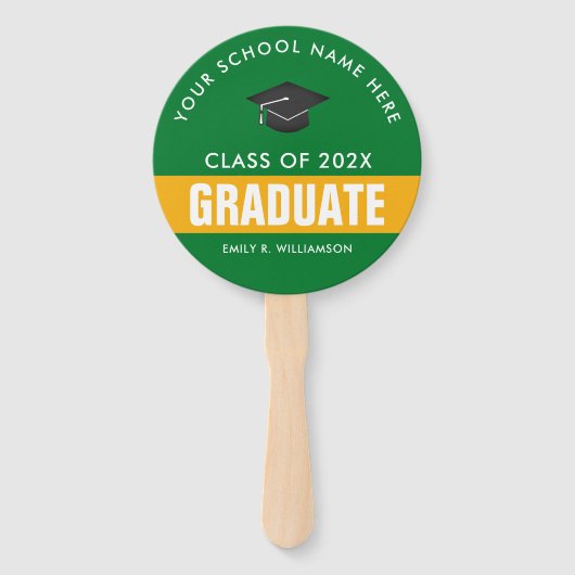 Goud en groen Afstuderen - persoonlijke ventilator Handwaaier (Voorkant)