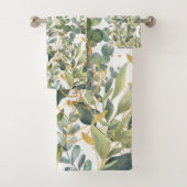 Goud en groen botanische eucalyptusbladeren bad handdoek (Insitu)
