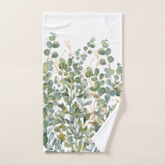 Goud en groen botanische eucalyptusbladeren bad handdoek (Handdoek)