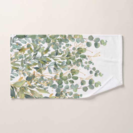 Goud en groen botanische eucalyptusbladeren bad handdoek (Handdoek)