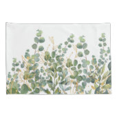 Goud en groen botanische eucalyptusbladeren kussensloop (Achterkant-Rechts)