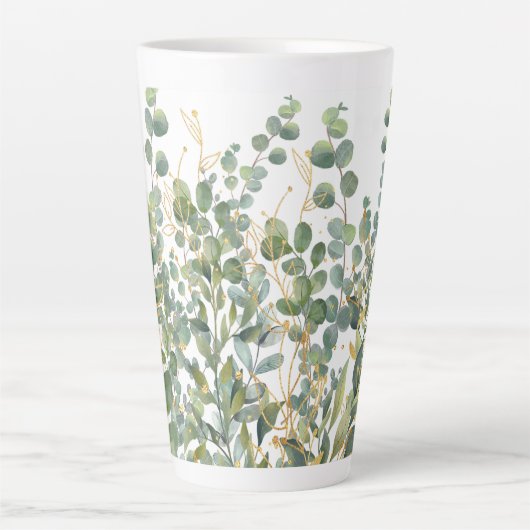 Goud en groen botanische eucalyptusbladeren latte mok (Voorkant)