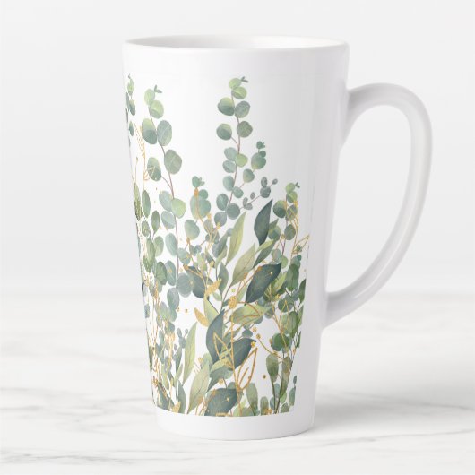Goud en groen botanische eucalyptusbladeren latte mok (Rechts)