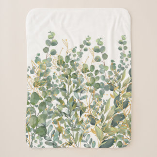 Goud en groen botanische eucalyptusbladeren sherpa deken