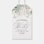 Goud en groen bruiloft dank u cadeaulabel (Voorkant)