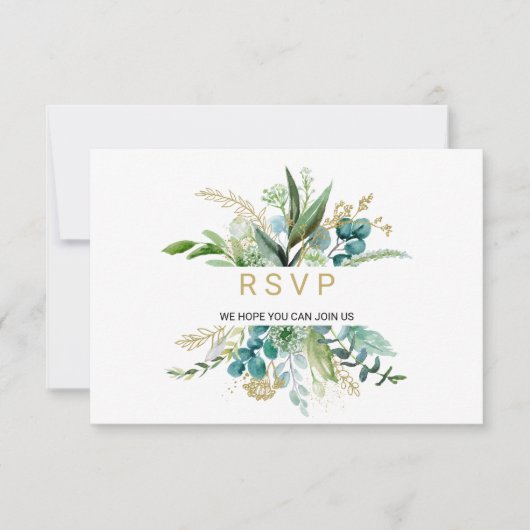  Goud en Groen Eucalyptus Bruiloft Rsvp (Voorkant)