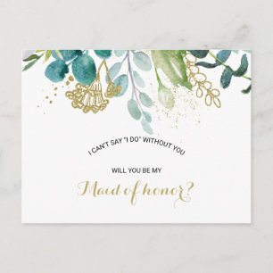  Goud en Groen Eucalyptus Maid of Honor Uitnodiging Briefkaart