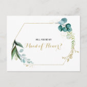 Goud en Groen Eucalyptus Maid of Honor Uitnodiging Briefkaart (Voorkant)