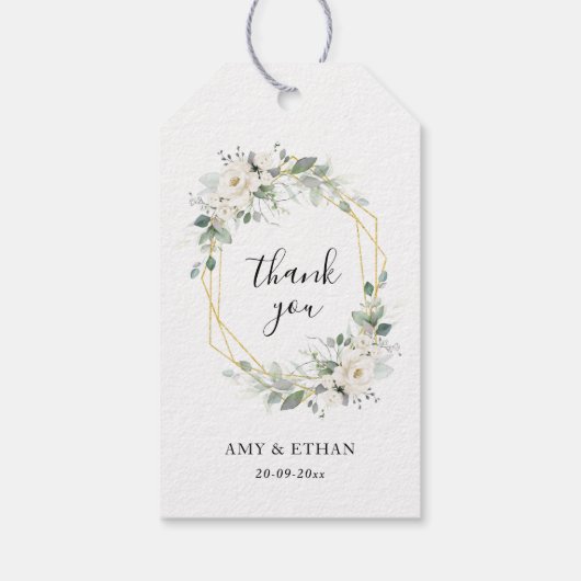 Goud en groen geometrisch bloemig vrijgezellenfees cadeaulabel (Achterkant)