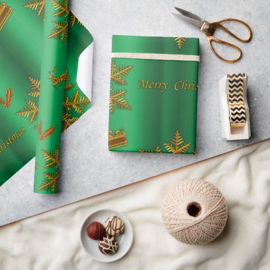 Goud en groen kerstfeest cadeaupapier