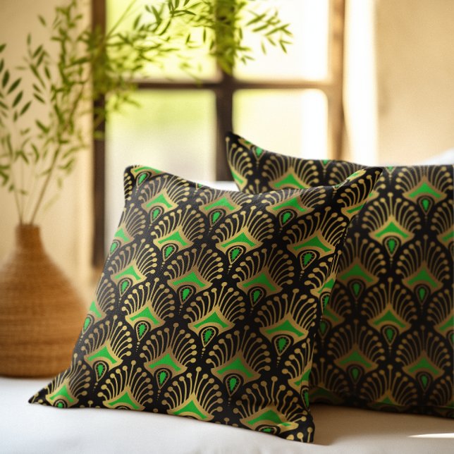 Goud en groen kunstdeco naadloos patroon kussen (Creator heeft geüpload)