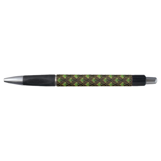 Goud en Groen op Zwart Art Deco Patroon Pen (Voorkant)