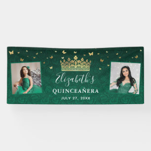 Goud en groen Roos 2 Foto van Birthday Quinceanera Spandoek