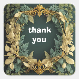 goud en groene bladeren frame dank je vierkante sticker