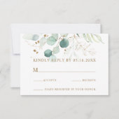 Goud en Groene Botanische Bruiloft RSVP Kaart (Voorkant)