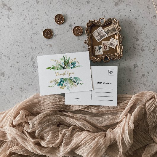 Goud en Groene Eucalyptus Dank U Briefkaart