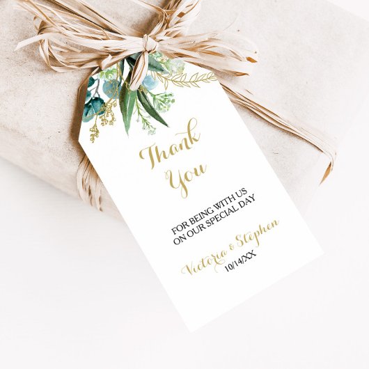  Goud en Groene Eucalyptus Dank U Cadeaulabel