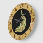 Goud en groene pauw helder grote klok (Hoek)