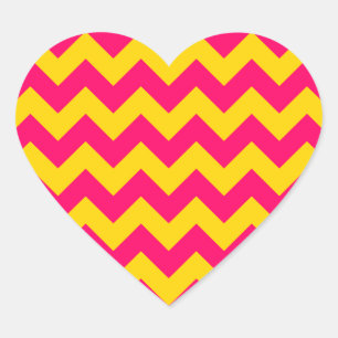 Goud en helder roze zigzag hart sticker