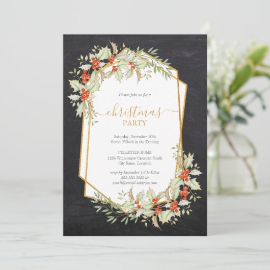 Goud en Holly | Geometrisch kerstbord Kaart (Staand voorkant)