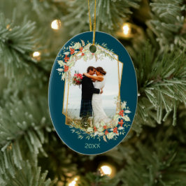 Goud en Holly | Geometrische vakantiefoto Keramisch Ornament