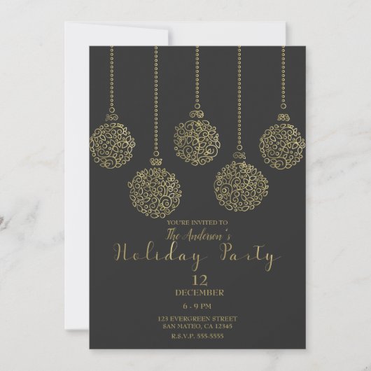 Goud en houtskool — Elegant Holiday Party Kaart (Voorkant)