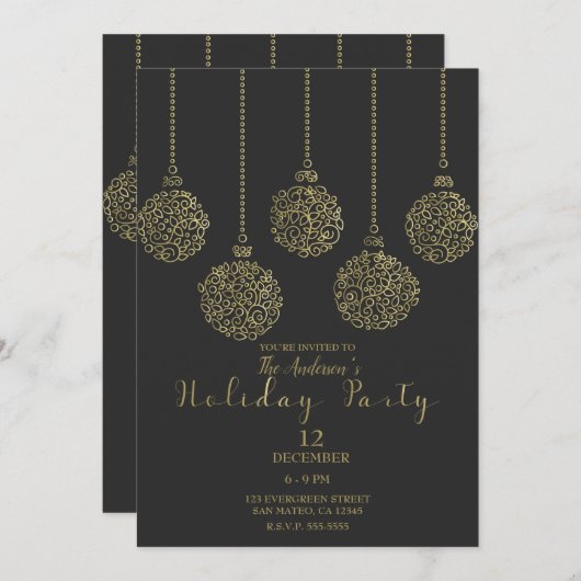 Goud en houtskool — Elegant Holiday Party Kaart (Voorkant / Achterkant)