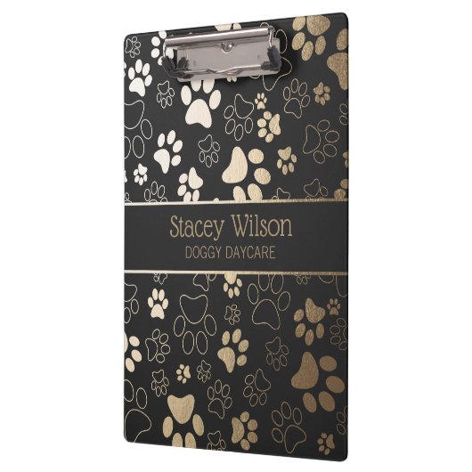 Goud en houtskool paw print patroon klembord (Links)