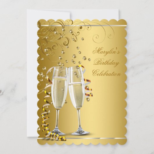 Goud en Ivoor Crème Verjaardag Kaart (Voorkant)