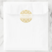  Goud en Ivoor Damast Bruiloft Monogram Ronde Sticker (Tas)