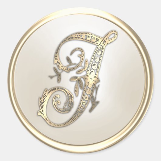 Goud en Ivory  Initiaal Monogram J Ronde Sticker (Voorkant)