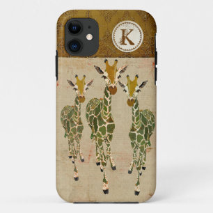 Goud en Jade Giraffes Damask Monogram iPhone Case