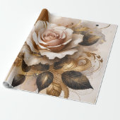 Goud en Kasjmier Roos Cadeaupapier (Uitgerold)