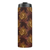 goud en kastanjebruin herfstbloempatroon thermosbeker (Voorkant)