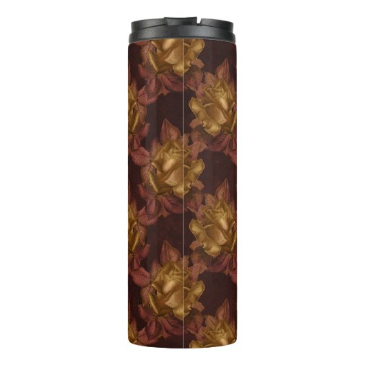goud en kastanjebruin herfstbloempatroon thermosbeker (Achterkant)