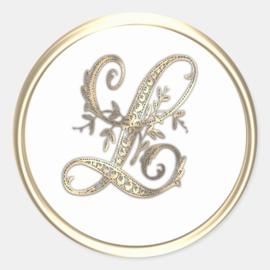Goud en kleurenmonogram L Ronde Sticker (Voorkant)