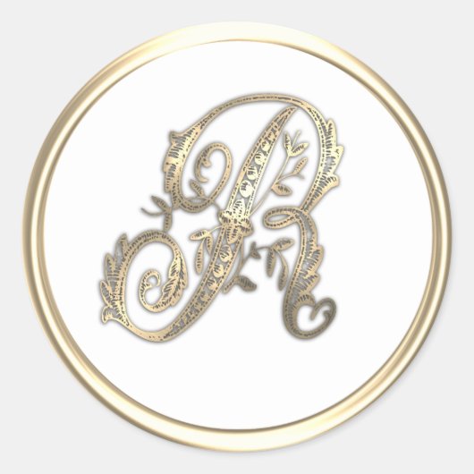 Goud en kleurenmonogram R Ronde Sticker (Voorkant)