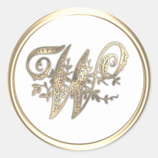 Goud en kleurenmonogram W Ronde Sticker (Voorkant)