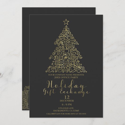 Goud en koolstof-feestdag - Gift Exchange Party Kaart (Voorkant / Achterkant)