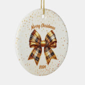 Goud en Koper Plaid Boog Jaar Accent Keramisch Ornament (Rechts)