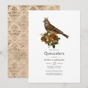 Goud en Koper Vintage Chic Quinceañera Kaart