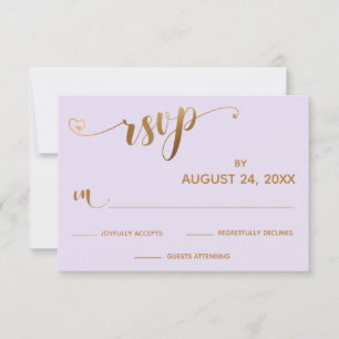Goud en lavendel RSVP kalligrafie met harten Kaartje