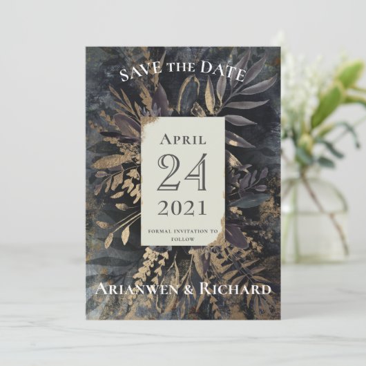 Goud en leisteen grijs Bespaar onze datum Kaart (Staand voorkant)