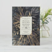 Goud en leisteen grijs bruiloft Uitnodiging (Staand voorkant)