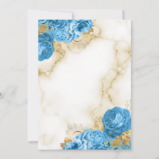 Goud en lichtblauw Floral Border Save The Date (Achterkant)